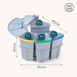 Poubelle encastrable Kollby 3 x 6L + 1 x 12L gris en.casa
