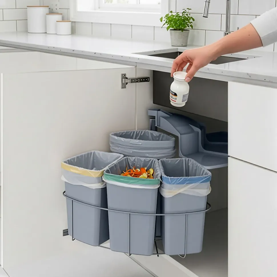 Poubelle encastrable Kollby 3 x 6L + 1 x 12L gris en.casa