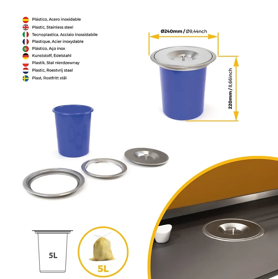 Poubelle encastrable pour plan de travail Recycle 5 litres
