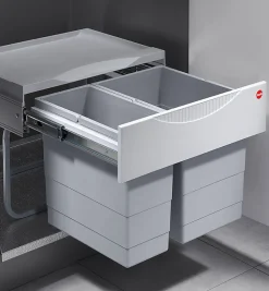 Poubelle encastrable tri sélectif 2 bacs 30L (18+12) Hailo Raumspar Tandem S Coloris - Gris