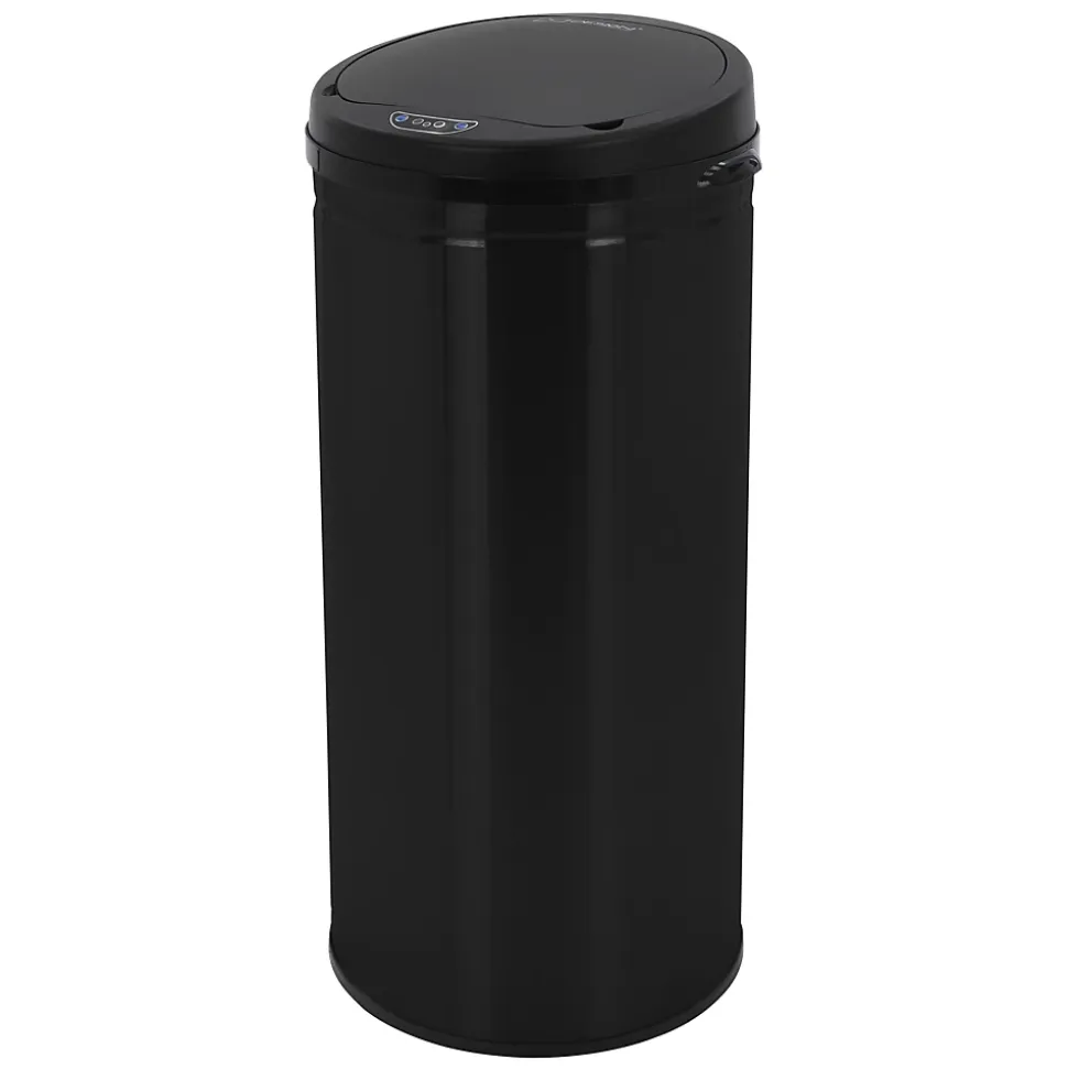 Poubelle 30L avec détecteur de mouvement en acier inoxydable ronde noir brillant