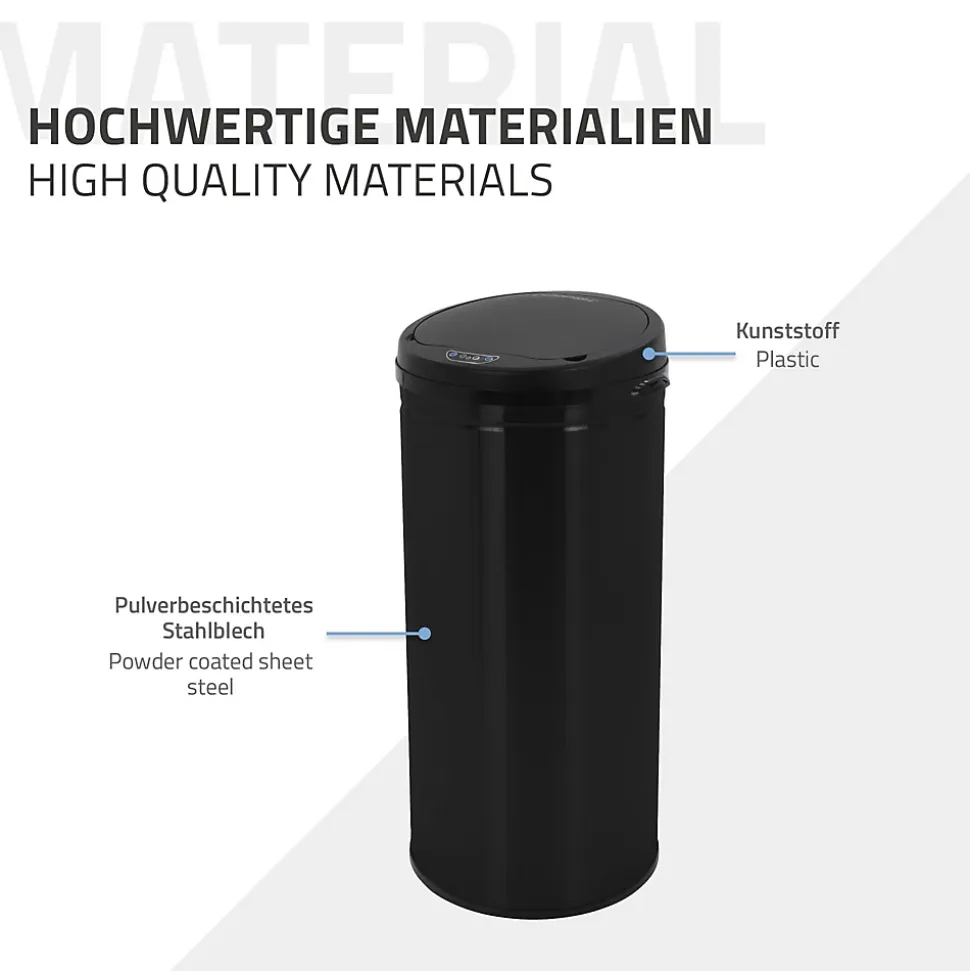 Poubelle 30L avec détecteur de mouvement en acier inoxydable ronde noir brillant