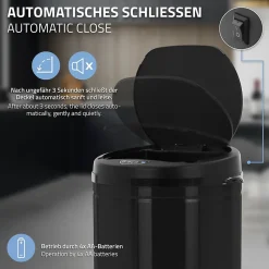 Poubelle 30L avec détecteur de mouvement en acier inoxydable ronde noir brillant