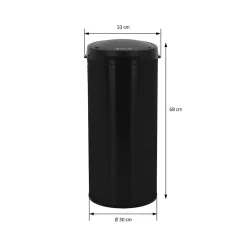 Poubelle 30L avec détecteur de mouvement en acier inoxydable ronde noir brillant