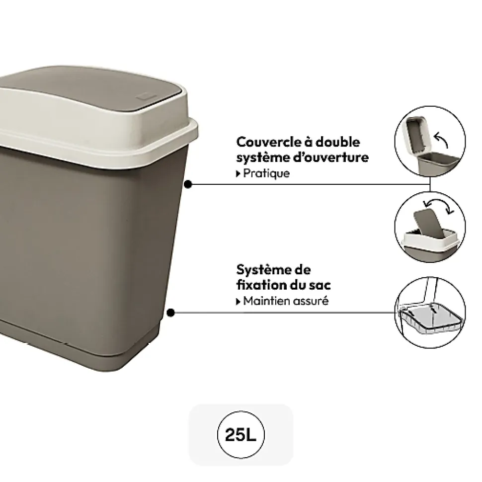 Poubelle 25L en plastique taupe - Beige- 5five