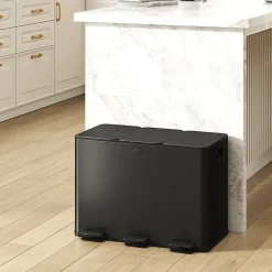 Poubelle manuelle tri selectif 3 bacs capacité totale 45L acier inox. brossé