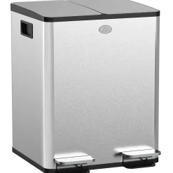 Poubelle manuelle tri selectif 2 bacs capacité totale 20L acier inox. brossé