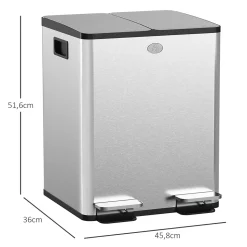 Poubelle manuelle tri selectif 2 bacs capacité totale 20L acier inox. brossé