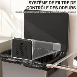Poubelle manuelle tri sélectif 2 bacs capacité totale 60L filtre anti-odeurs poignées acier inox. brossé noir