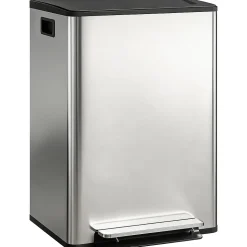 Poubelle manuelle tri sélectif 2 bacs capacité totale 60L filtre anti-odeurs poignées acier inox. brossé noir