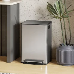 Poubelle manuelle tri sélectif 2 bacs capacité totale 50L filtre anti-odeurs poignées acier inox. brossé noir