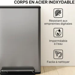 Poubelle manuelle tri sélectif 2 bacs capacité totale 50L filtre anti-odeurs poignées acier inox. brossé noir