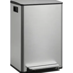 Poubelle manuelle tri sélectif 2 bacs capacité totale 50L filtre anti-odeurs poignées acier inox. brossé noir