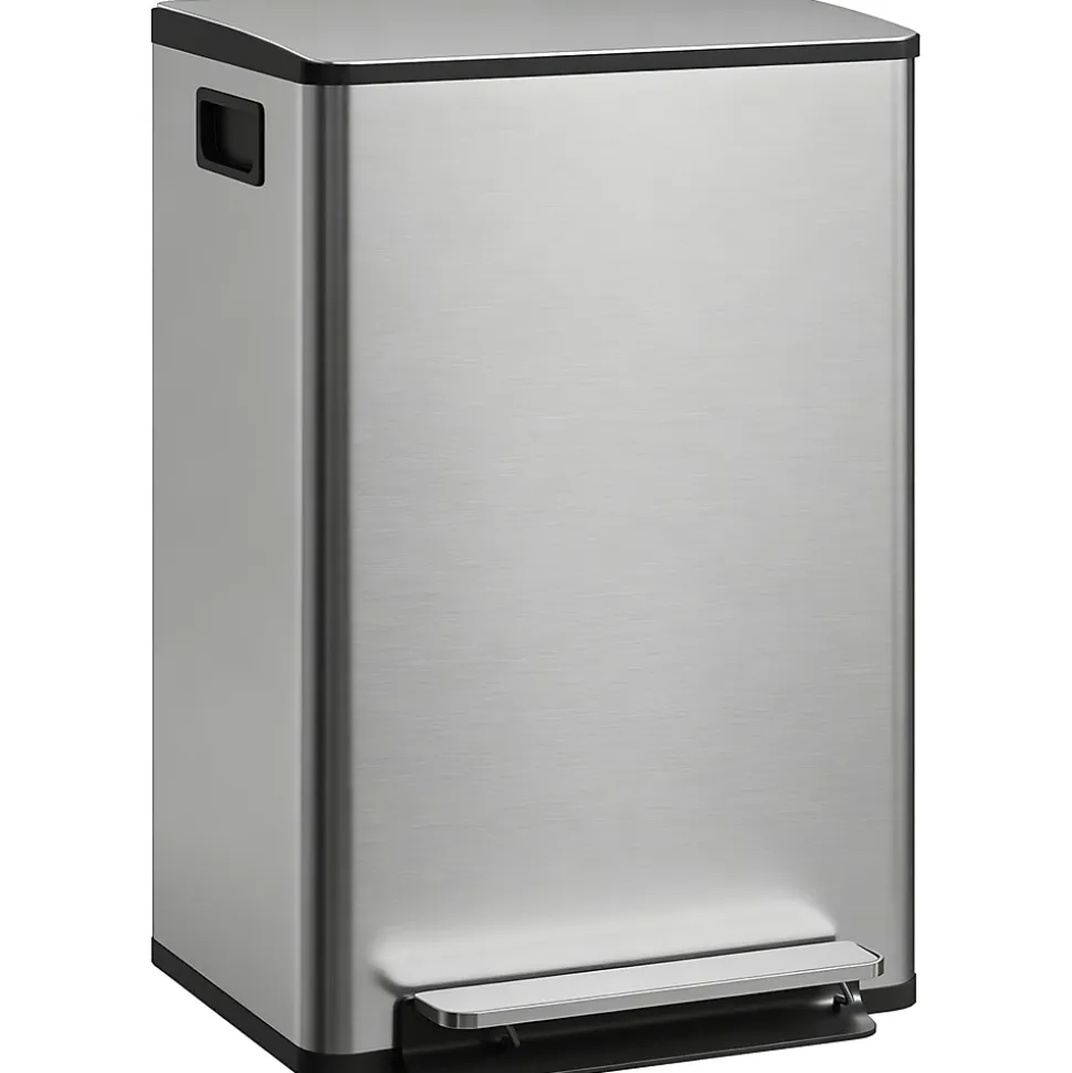 Poubelle manuelle tri sélectif 2 bacs capacité totale 50L filtre anti-odeurs poignées acier inox. brossé noir