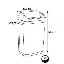 Poubelle plastique à couvercle basculant 50 litres - Gris Clair