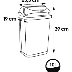 Poubelle plastique à couvercle coulissant 10 litres - Gris Clair