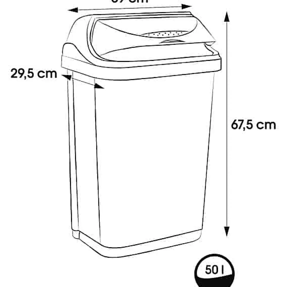 Poubelle plastique à couvercle coulissant 50 litres - Gris Foncé