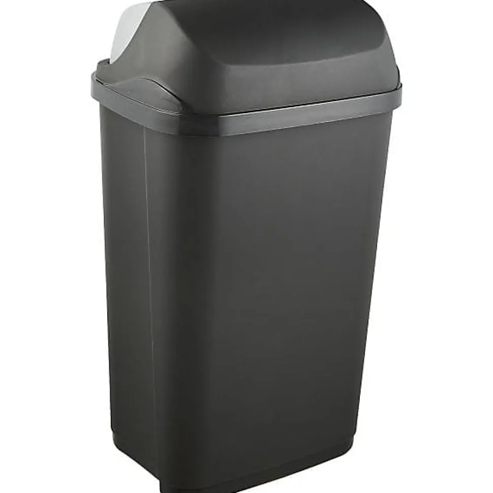 Poubelle plastique à couvercle coulissant 50 litres - Gris Foncé
