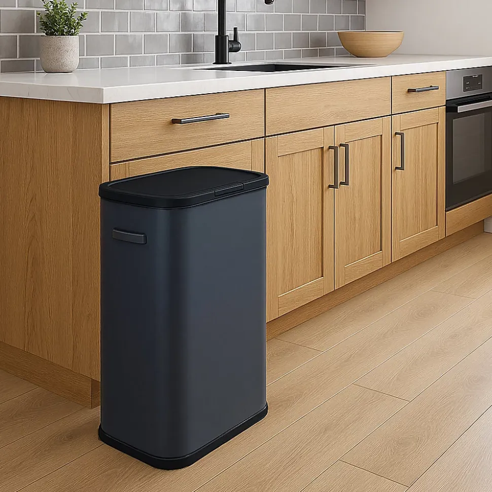 Poubelle push inox PORTLAND gris 60L