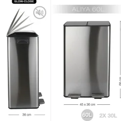 Poubelle tri Sélectif ALIYA 60L (2x30L) Acier Brossé Spirella