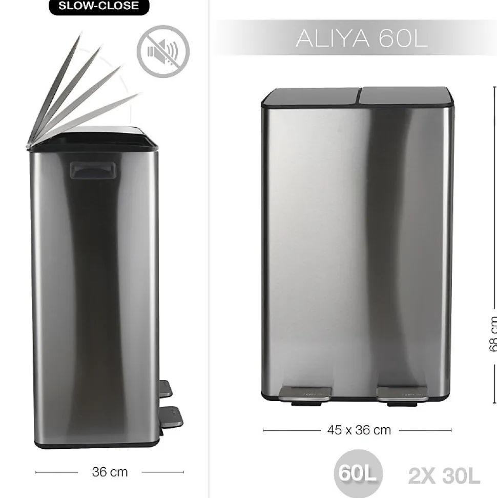 Poubelle tri Sélectif ALIYA 60L (2x30L) Acier Brossé Spirella