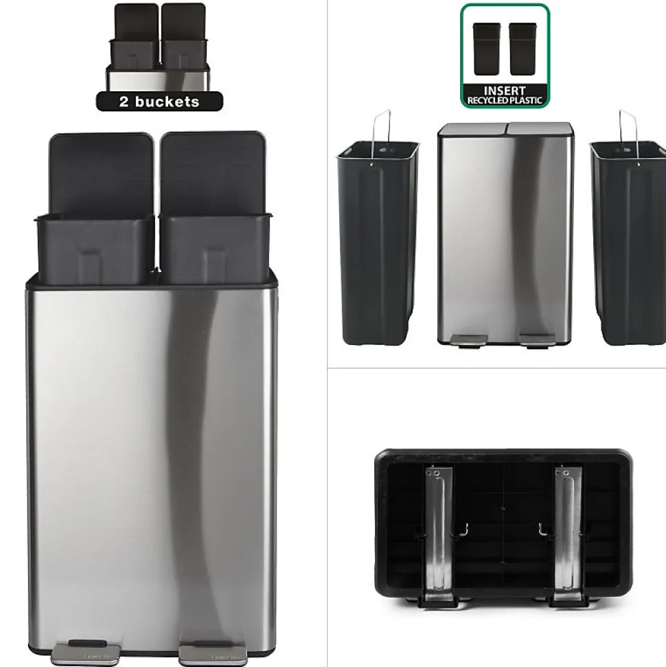 Poubelle tri Sélectif ALIYA 60L (2x30L) Acier Brossé Spirella