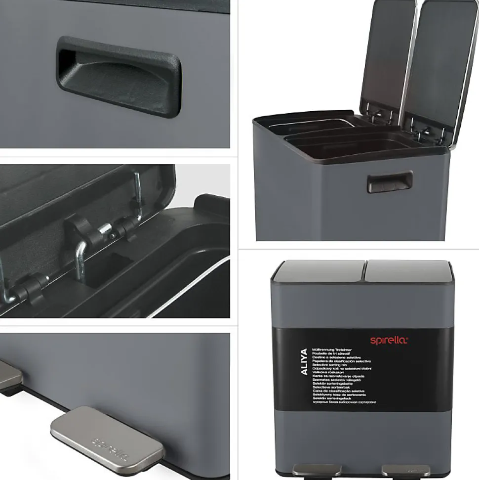 Poubelle tri Sélectif ALIYA 40L (2x20L) Acier Gris mat Spirellaa