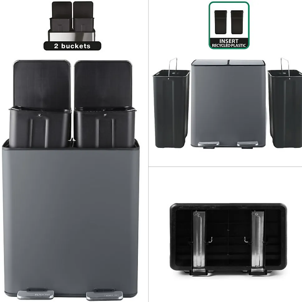 Poubelle tri Sélectif ALIYA 40L (2x20L) Acier Gris mat Spirellaa