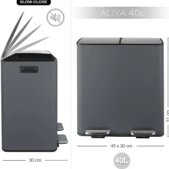 Poubelle tri Sélectif ALIYA 40L (2x20L) Acier Gris mat Spirellaa