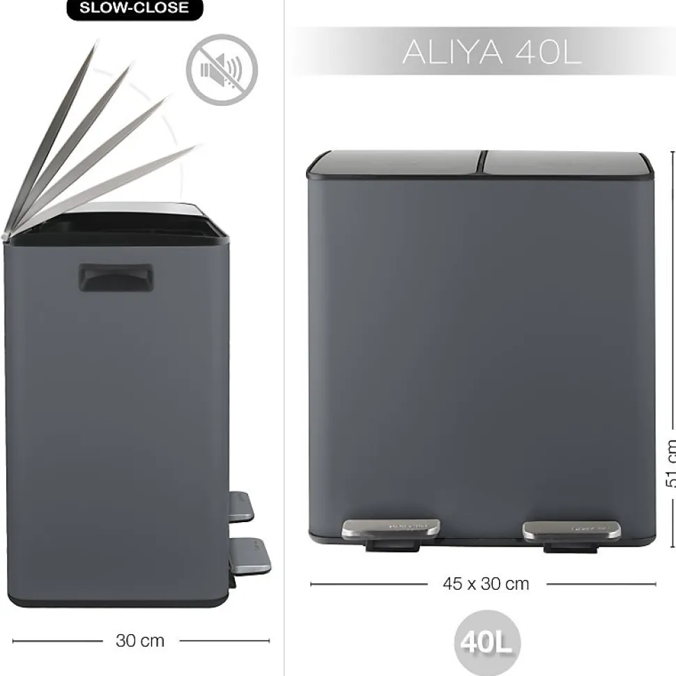 Poubelle tri Sélectif ALIYA 40L (2x20L) Acier Gris mat Spirellaa