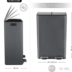 Poubelle tri Sélectif ALIYA 60L (2x30L) Acier Gris mat Spirella