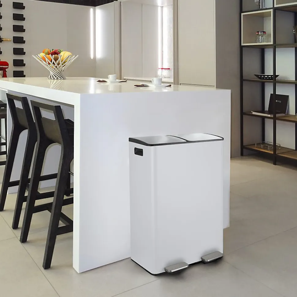 Poubelle tri Sélectif ALIYA 60L (2x30L) Acier Blanc mat Spirella