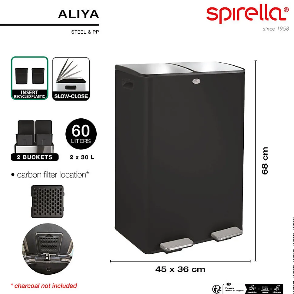 Poubelle tri Sélectif ALIYA 60L (2x30L) Acier Blanc mat Spirella