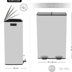 Poubelle tri Sélectif ALIYA 60L (2x30L) Acier Blanc mat Spirella