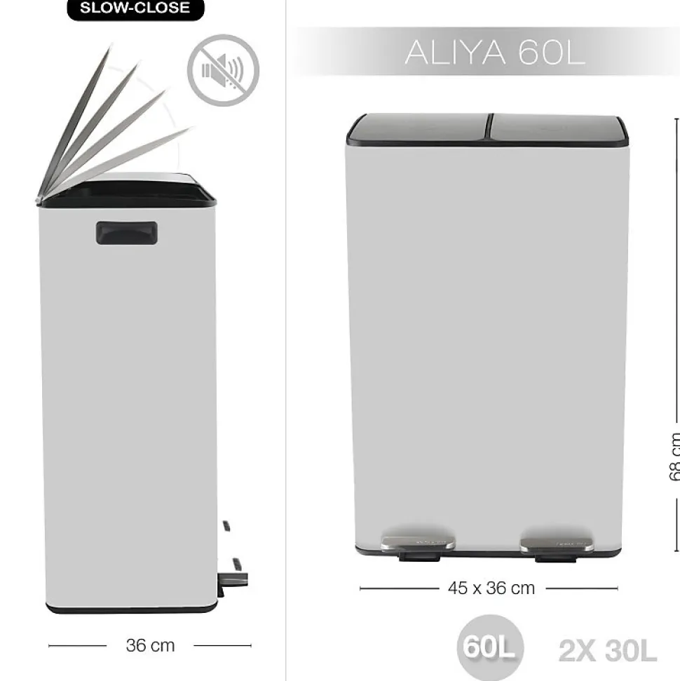 Poubelle tri Sélectif ALIYA 60L (2x30L) Acier Blanc mat Spirella
