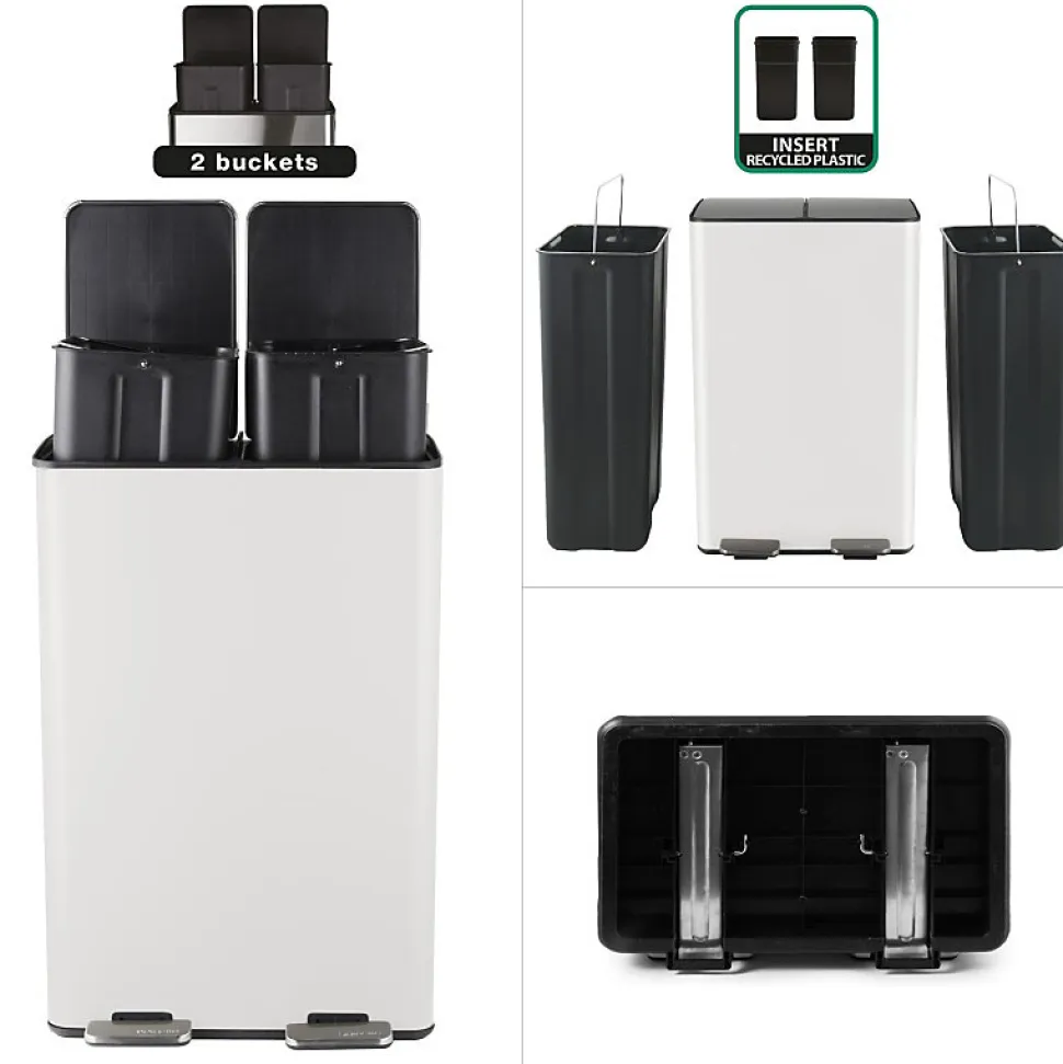 Poubelle tri Sélectif ALIYA 60L (2x30L) Acier Blanc mat Spirella