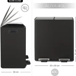 Poubelle Tri Sélectif ALIYA 40L (2x20L) Acier Noir mat Spirella