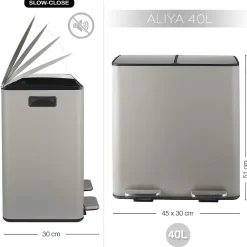Poubelle tri Sélectif ALIYA 40L (2x20L) Acier Taupe mat Spirella