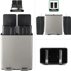 Poubelle tri Sélectif ALIYA 40L (2x20L) Acier Taupe mat Spirella