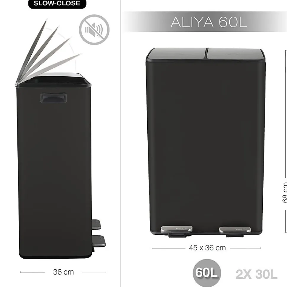 Poubelle tri Sélectif ALIYA 60L (2x30L) Acier Noir mat Spirella
