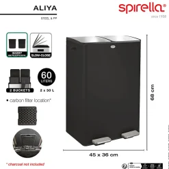 Poubelle tri Sélectif ALIYA 60L (2x30L) Acier Noir mat Spirella
