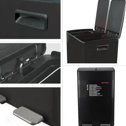 Poubelle tri Sélectif ALIYA 60L (2x30L) Acier Noir mat Spirella