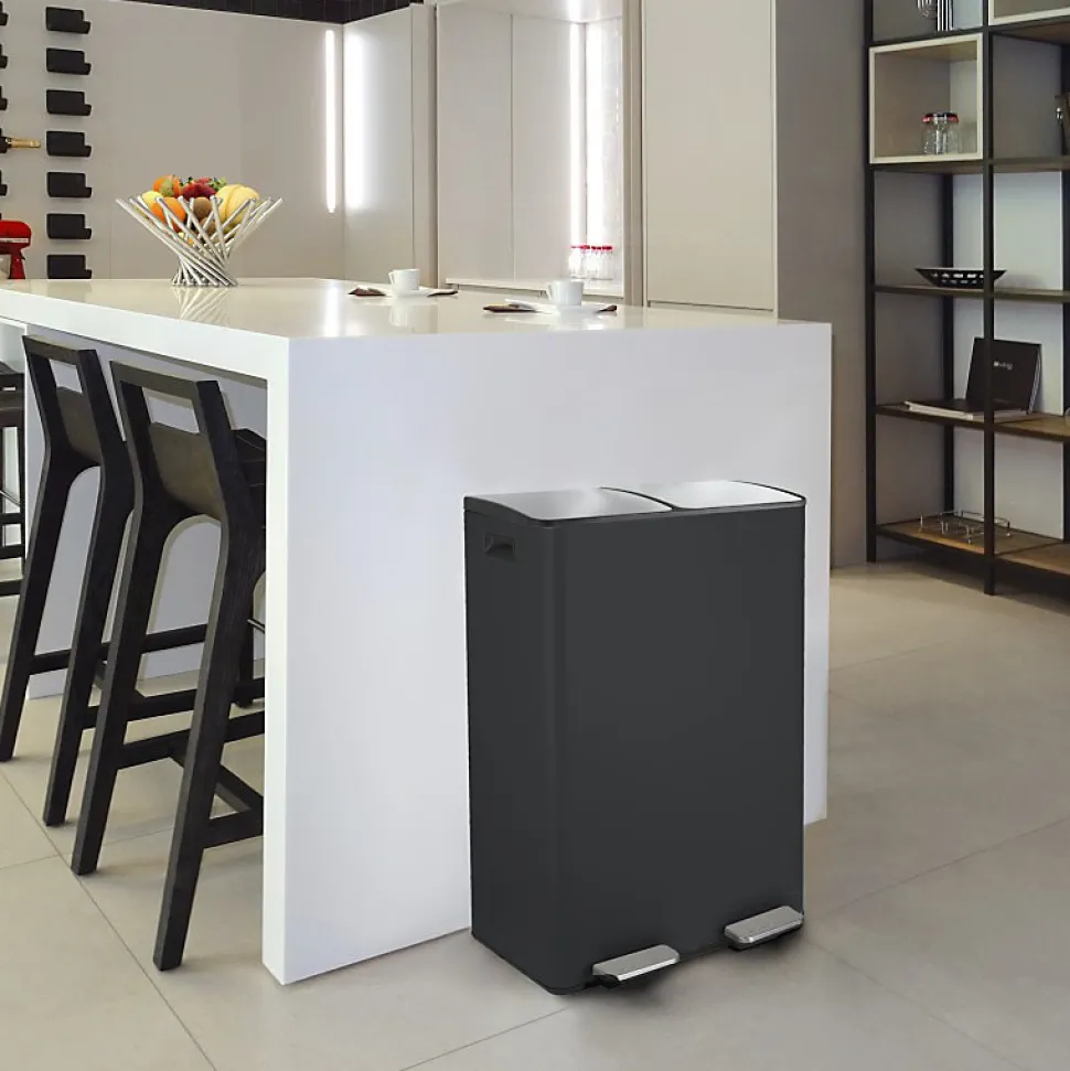 Poubelle tri Sélectif ALIYA 60L (2x30L) Acier Noir mat Spirella