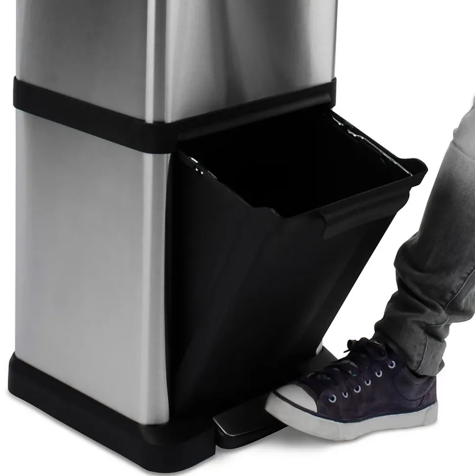 Poubelle 2x8 Litres + 1x16 Litres, Capacite totale 32 Litres, Ouverture avec pedale ou bouton