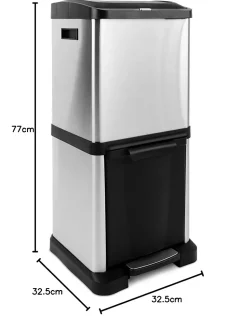 Poubelle 2x8 Litres + 1x16 Litres, Capacite totale 32 Litres, Ouverture avec pedale ou bouton