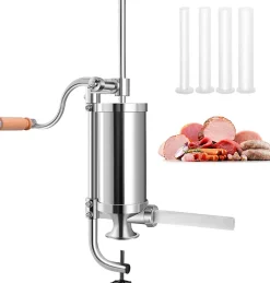 Poussoir a Saucisse Machine a Saucisse Manuelle en Acier Inoxydable et Aluminium avec Tubes de Renplissage Differents Diametres