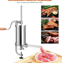 Poussoir a Saucisse Machine a Saucisse Manuelle en Acier Inoxydable et Aluminium avec Tubes de Renplissage Differents Diametres