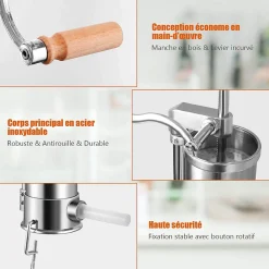 Poussoir a Saucisse Machine a Saucisse Manuelle en Acier Inoxydable et Aluminium avec Tubes de Renplissage Differents Diametres