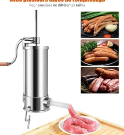 Poussoir a Saucisse Machine a Saucisse Manuelle en Acier Inoxydable et Aluminium avec Tubes de Renplissage Differents Diametres