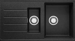 PRIMAGRAN Evier Cuisine en Granit Graphite 90x50cm, Lavabo 1,5 bacs + Accessoires, Évier à Encastrer au meuble 60cm